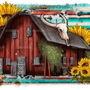 Barn And Sunflowers Cowhide DTF Transfer