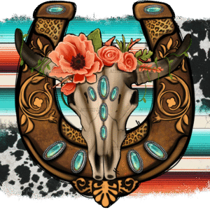 Bull Skull Western Horseshoe DTF Transfer