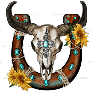 Bull Skull With Horseshoe DTF Transfer