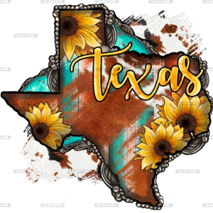 Cowhide Sunflower Texas Map DTF Transfer