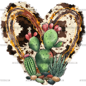 Cowhide And Cactus Heart DTF Transfer
