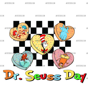 Dr. Seuss Day Hearts Checkered-2 DTF Transfer