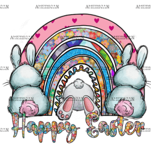 Happy Easter Rainbow Bunnies DTF Transfer