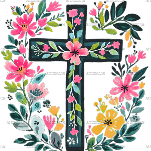 He Is Risen Floral Cross DTF Transfer