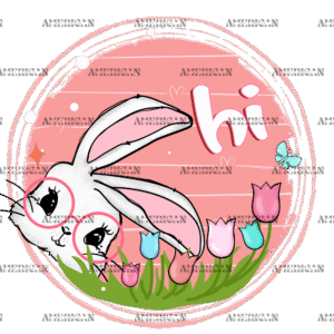 Hi Bunny Circle DTF Transfer