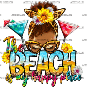 The Beach Is My Happy Place Messy Bun DTF Transfer