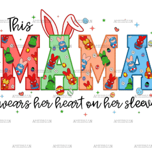 This Mama Wears Her Heart On Her Sleeve-Black DTF Transfer