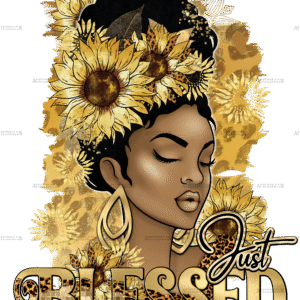 Just Blessed Afro Woman Sunflower Leopard DTF Transfer