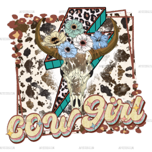 Cowgirl Bull Skull Bolt DTF Transfer