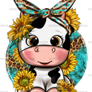 Cute Cow With Sunflower And Leopard DTF Transfer
