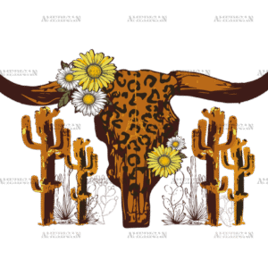Dry Cactus And Bull Skull DTF Transfer