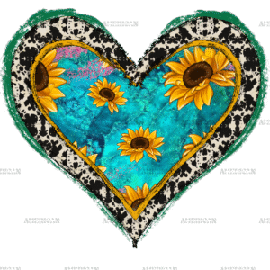 Turqoise Sunflower Heart Cowhide DTF Transfer
