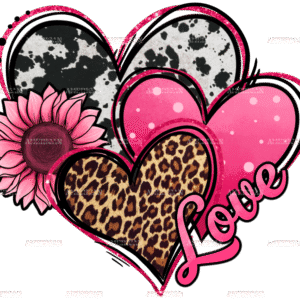 Valentines Day Western Hearts And Sunflower Cowhide DTF Transfer