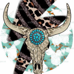 Turquoise Cow Skull DTF Transfer